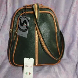 NWT Valentina Made in Italy Green & Tan Trim  Pebble Leather Backpack Handbag NWT Valentina Green Tan Italian Genuine | Mercari main image 3